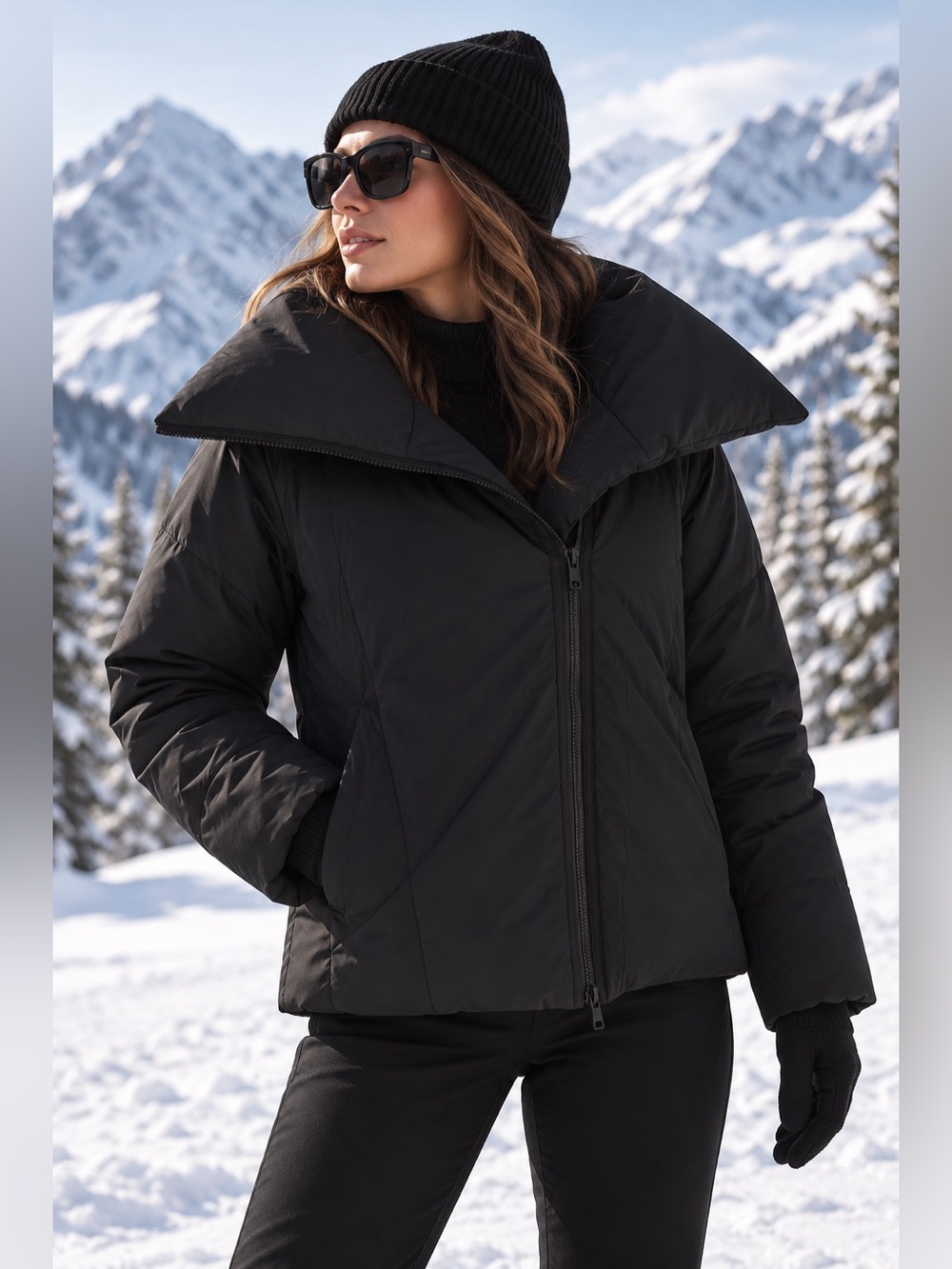WHITESKY Black 650+ Duck Down Asymmetrical Puffer Jacket Lightweight Size S NWT